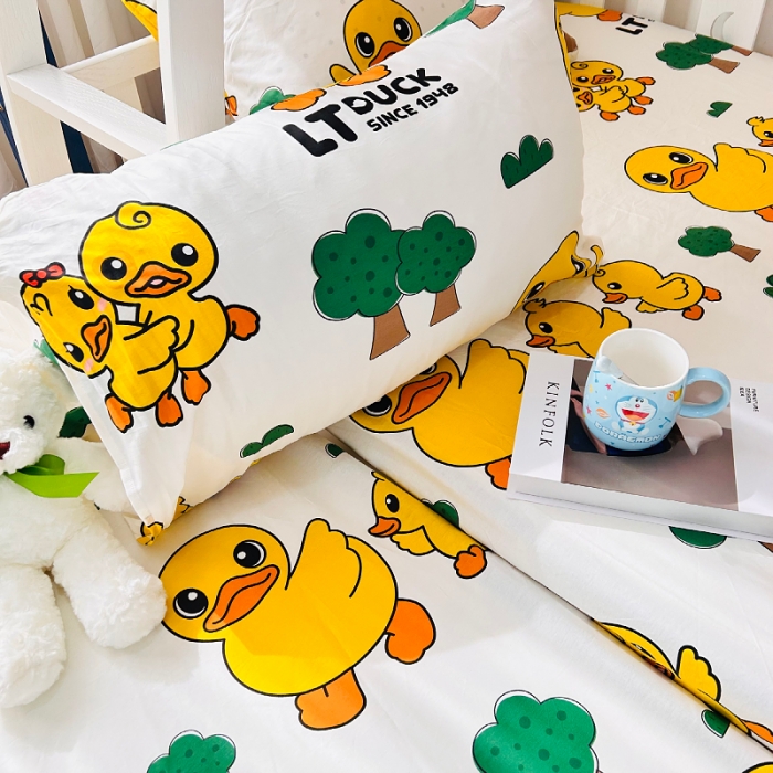 91家纺网 家纺一手货源 找家纺 小虾米 2023新款上下铺小黄鸭系列全棉床笠（可定制） 森林奇遇