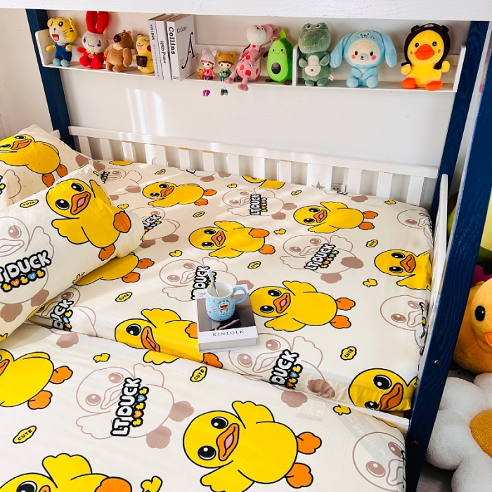 91家纺网 家纺一手货源 找家纺 小虾米 2023新款上下铺小黄鸭系列全棉床笠（可定制） 心想事成鸭