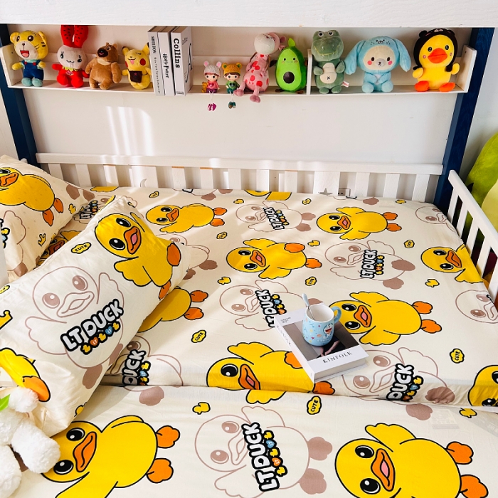 91家纺网 家纺一手货源 找家纺 小虾米 2023新款上下铺小黄鸭系列全棉床笠（可定制） 心想事成鸭