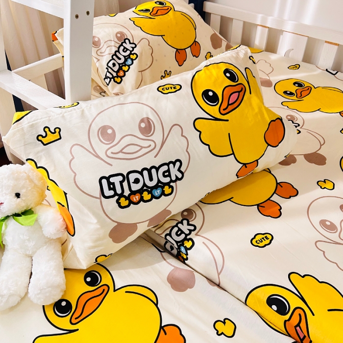 91家纺网 家纺一手货源 找家纺 小虾米 2023新款上下铺小黄鸭系列全棉床笠（可定制） 心想事成鸭