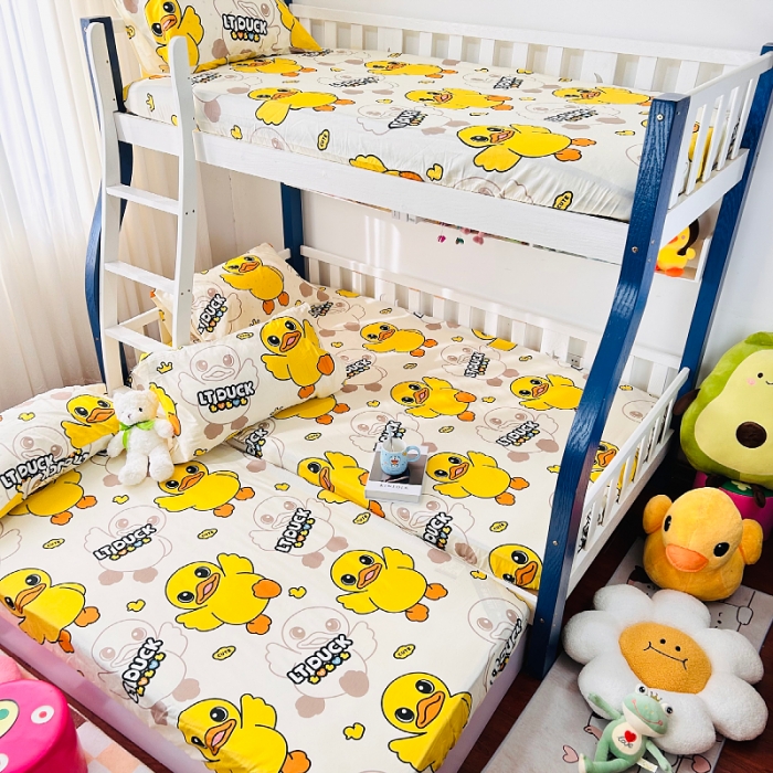 91家纺网 家纺一手货源 找家纺 小虾米 2023新款上下铺小黄鸭系列全棉床笠（可定制） 心想事成鸭