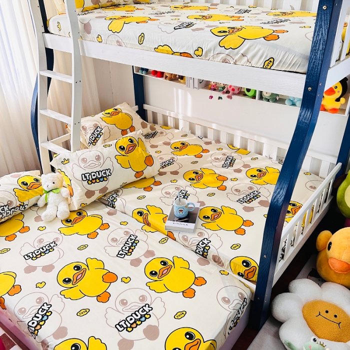 91家纺网 家纺一手货源 找家纺 小虾米 2023新款上下铺小黄鸭系列全棉床笠（可定制） 心想事成鸭