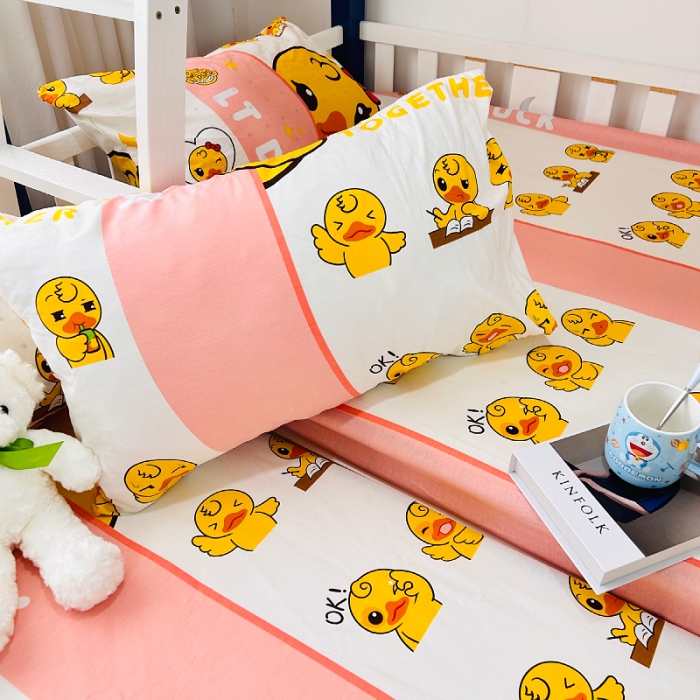 91家纺网 家纺一手货源 找家纺 小虾米 2023新款上下铺小黄鸭系列全棉床笠（可定制） 羞涩鸭