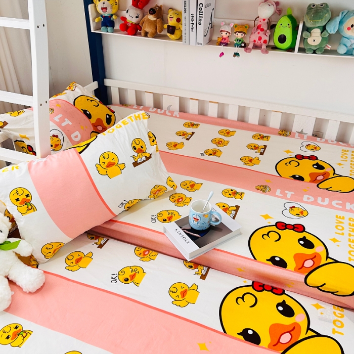 91家纺网 家纺一手货源 找家纺 小虾米 2023新款上下铺小黄鸭系列全棉床笠（可定制） 羞涩鸭