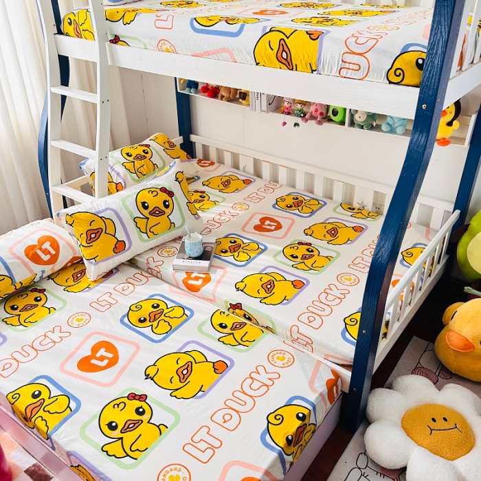 91家纺网 家纺一手货源 找家纺 小虾米 2023新款上下铺小黄鸭系列全棉床笠（可定制） 鸭鸭公主