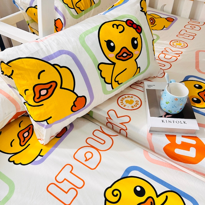 91家纺网 家纺一手货源 找家纺 小虾米 2023新款上下铺小黄鸭系列全棉床笠（可定制） 鸭鸭公主