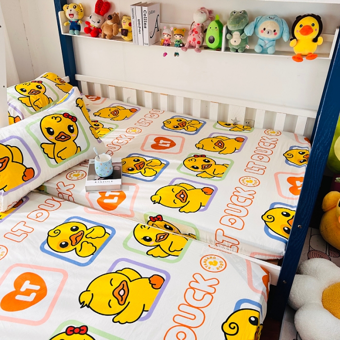 91家纺网 家纺一手货源 找家纺 小虾米 2023新款上下铺小黄鸭系列全棉床笠（可定制） 鸭鸭公主