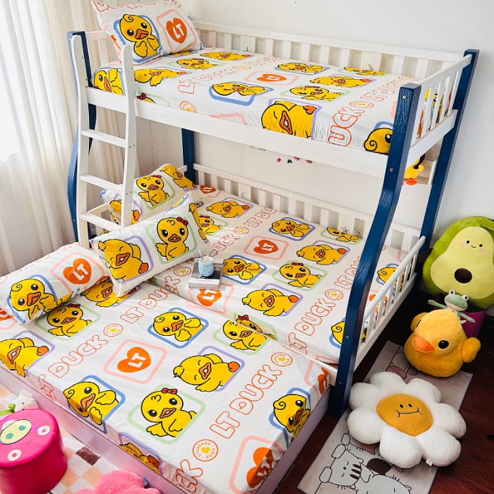 91家纺网 家纺一手货源 找家纺 小虾米 2023新款上下铺小黄鸭系列全棉床笠（可定制） 鸭鸭公主