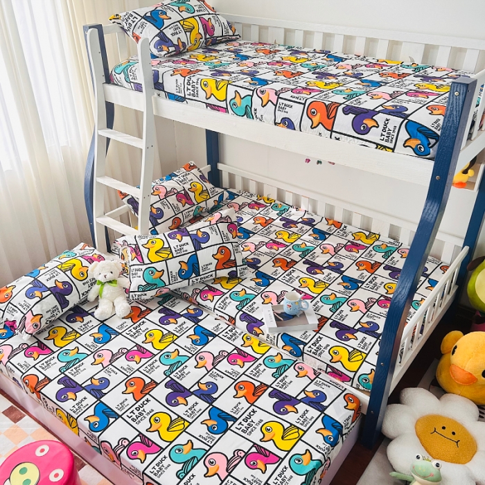 91家纺网 家纺一手货源 找家纺 小虾米 2023新款上下铺小黄鸭系列全棉床笠（可定制） 摇滚鸭