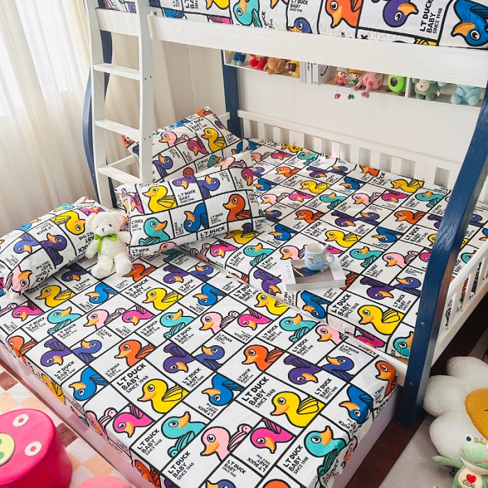 91家纺网 家纺一手货源 找家纺 小虾米 2023新款上下铺小黄鸭系列全棉床笠（可定制） 摇滚鸭