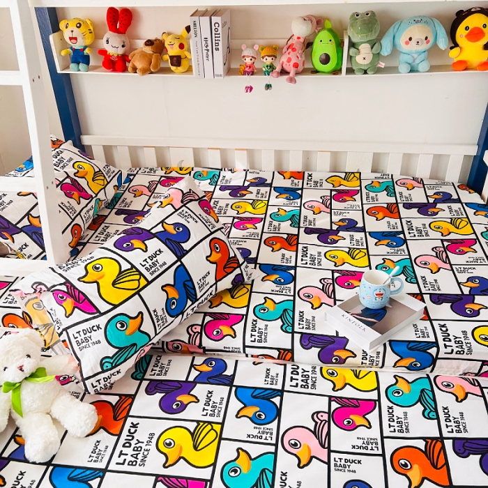 91家纺网 家纺一手货源 找家纺 小虾米 2023新款上下铺小黄鸭系列全棉床笠（可定制） 摇滚鸭