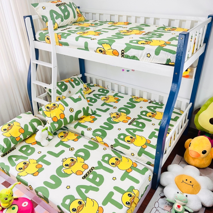 91家纺网 家纺一手货源 找家纺 小虾米 2023新款上下铺小黄鸭系列全棉床笠（可定制） 字母鸭