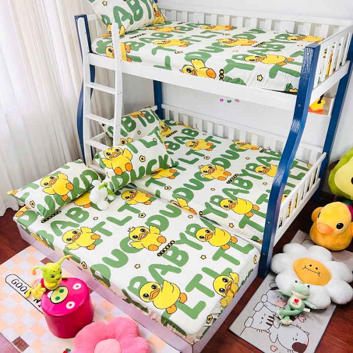 91家纺网 家纺一手货源 找家纺 小虾米 2023新款上下铺小黄鸭系列全棉床笠（可定制） 字母鸭