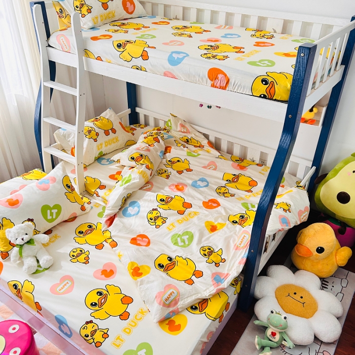 91家纺网 家纺一手货源 找家纺 小虾米 2023新款上下铺小黄鸭系列全棉被套 可爱鸭