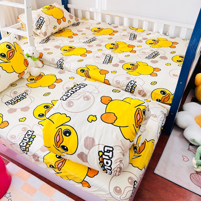 91家纺网 家纺一手货源 找家纺 小虾米 2023新款上下铺小黄鸭系列全棉被套 心想事成鸭