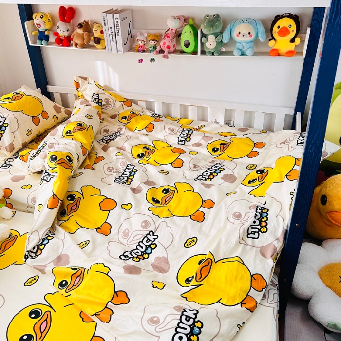 91家纺网 家纺一手货源 找家纺 小虾米 2023新款上下铺小黄鸭系列全棉被套 心想事成鸭