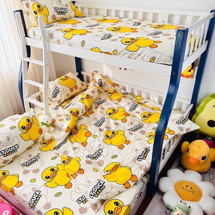 91家纺网 家纺一手货源 找家纺 小虾米 2023新款上下铺小黄鸭系列全棉被套 心想事成鸭