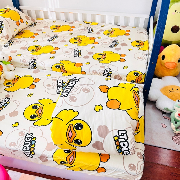 91家纺网 家纺一手货源 找家纺 小虾米 2023新款上下铺小黄鸭系列全棉被套 心想事成鸭