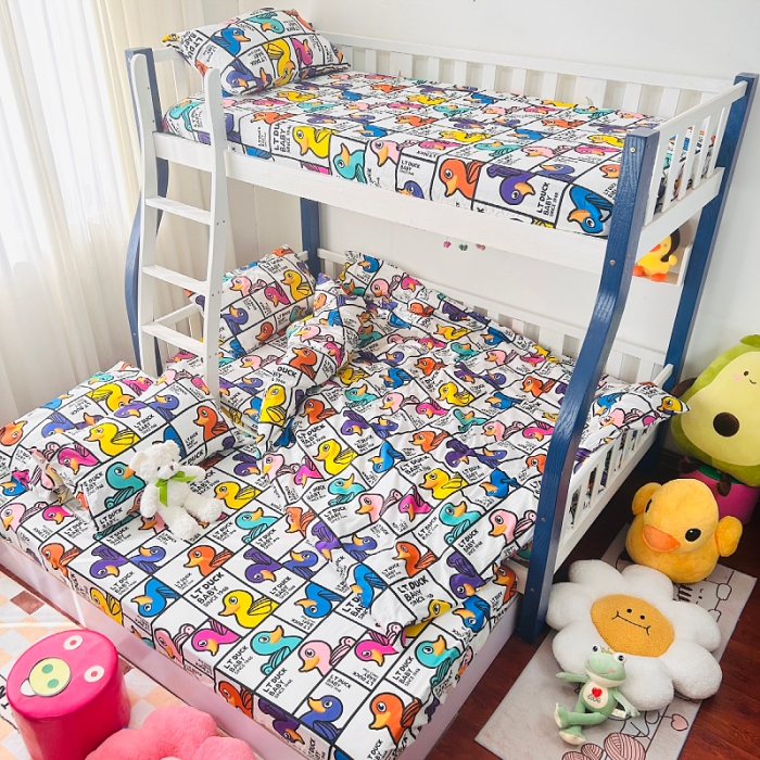 91家纺网 家纺一手货源 找家纺 小虾米 2023新款上下铺小黄鸭系列全棉被套 摇滚鸭