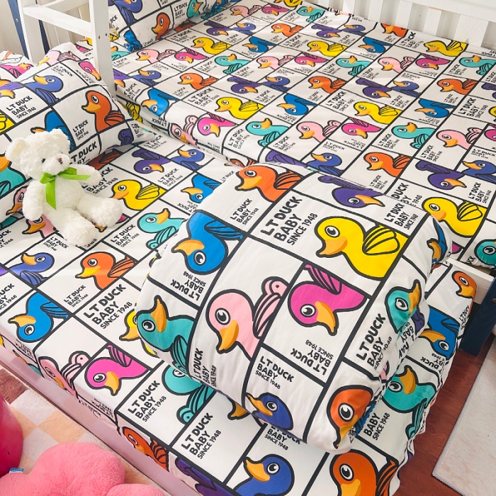 91家纺网 家纺一手货源 找家纺 小虾米 2023新款上下铺小黄鸭系列全棉被套 摇滚鸭