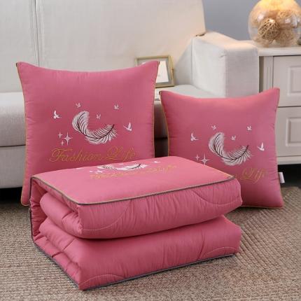 照世2023新款13372全棉简约羽毛系列抱枕被 粉色