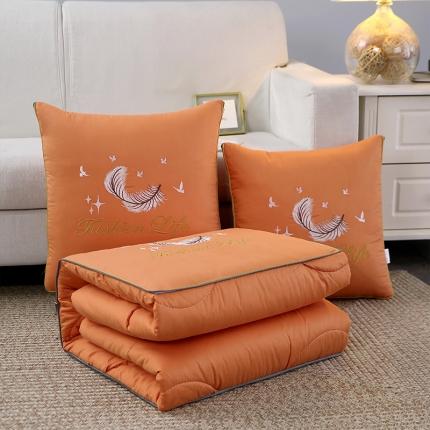 照世2023新款13372全棉简约羽毛系列抱枕被 橘色