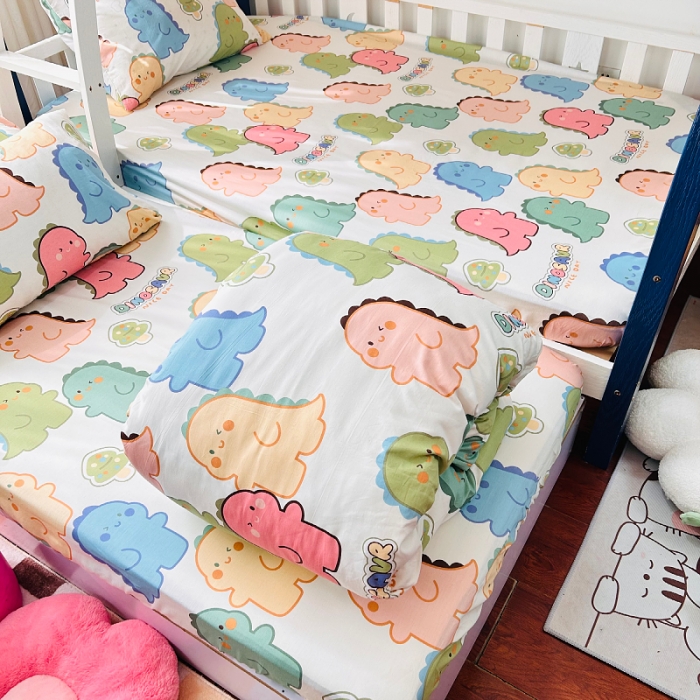 91家纺网 家纺一手货源 找家纺 小虾米 2023新款卡通系列全棉被套 活力恐龙