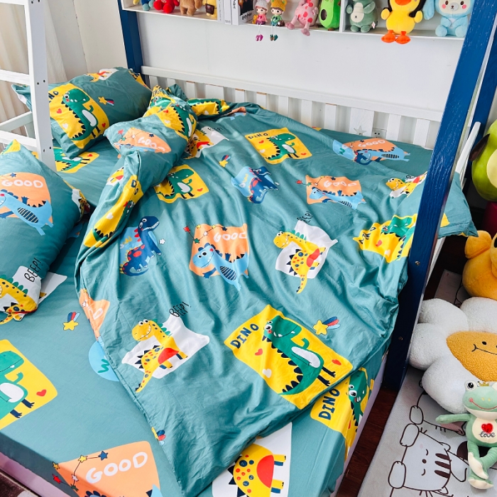 91家纺网 家纺一手货源 找家纺 小虾米 2023新款卡通系列全棉被套 恐龙家族绿