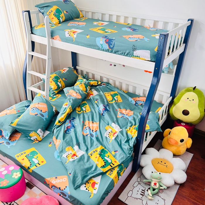 91家纺网 家纺一手货源 找家纺 小虾米 2023新款卡通系列全棉被套 恐龙家族绿