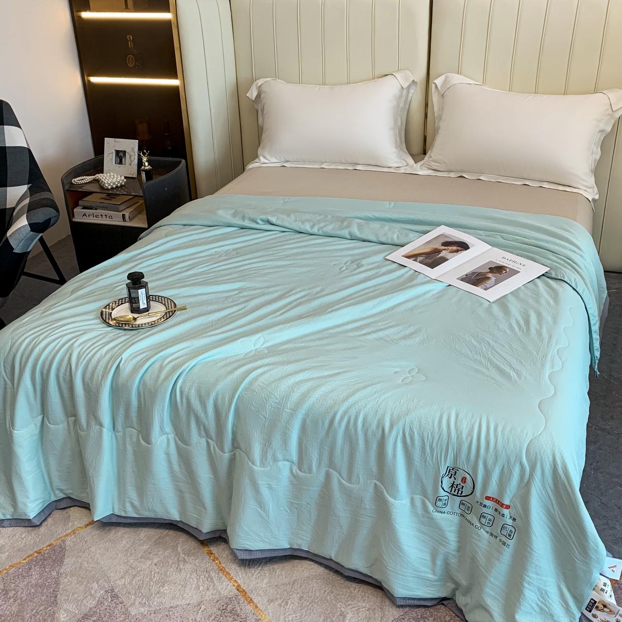 91家纺网 家纺一手货源 找家纺 爱宝 2025新款泡泡纱夏被 泡泡纱-水绿