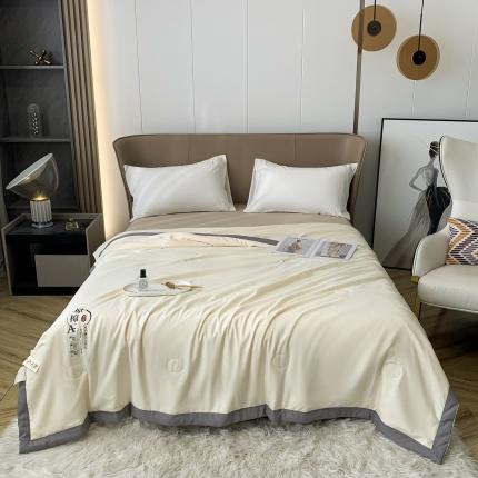 91家纺网 家纺一手货源 找家纺 2025爱宝被业手包边原棉被直播夏凉被 浅黄