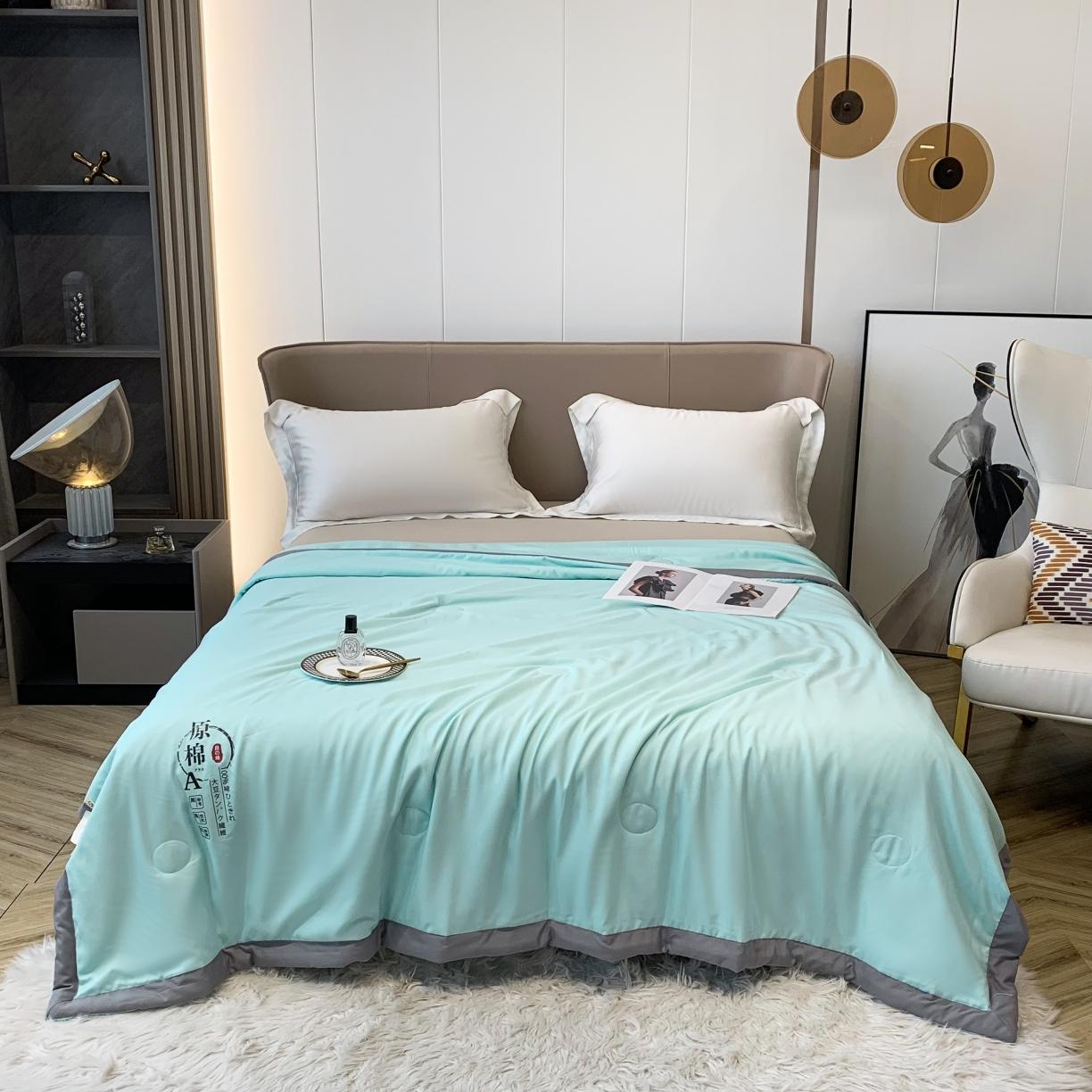 91家纺网 家纺一手货源 找家纺 2025爱宝被业手包边原棉被直播夏凉被 水绿