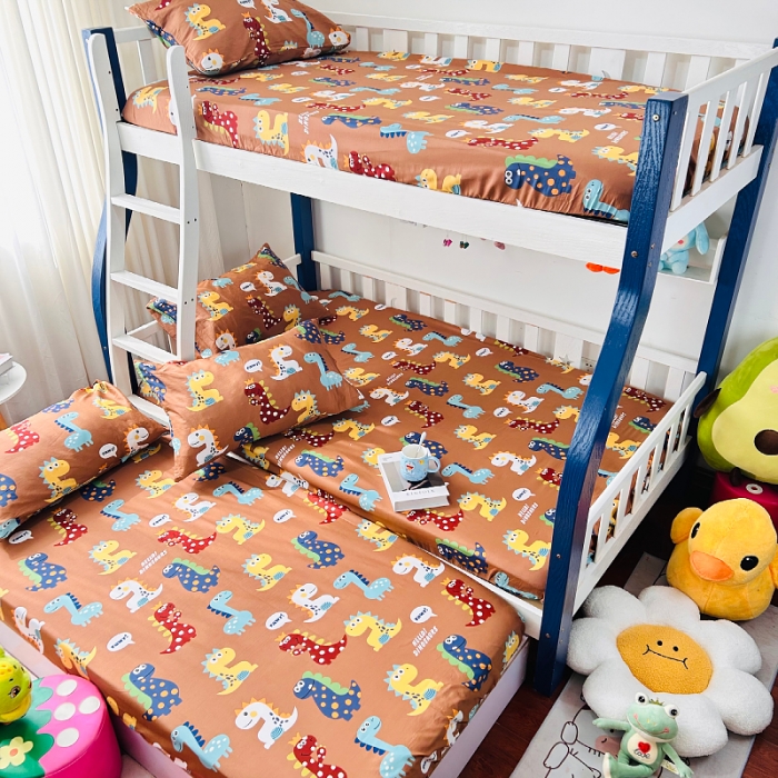 91家纺网 家纺一手货源 找家纺 小虾米 2023新款卡通系列全棉床笠（可定制） 恐龙日记咖