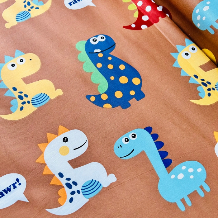 91家纺网 家纺一手货源 找家纺 小虾米 2023新款卡通系列全棉床笠（可定制） 恐龙日记咖