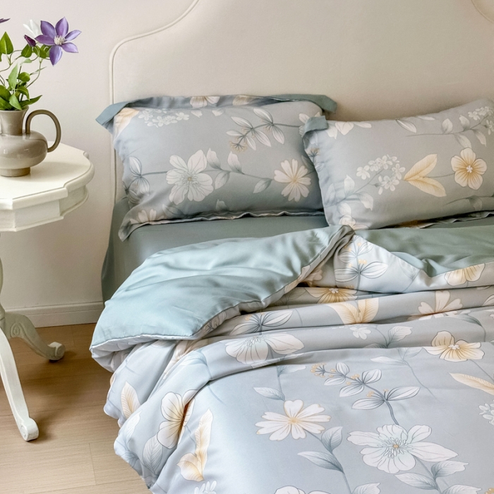 91家纺网 家纺一手货源 找家纺 优彩 2023新款60s莱赛尔天丝四件套 梦澜