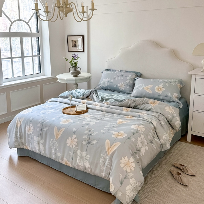 91家纺网 家纺一手货源 找家纺 优彩 2023新款60s莱赛尔天丝四件套 梦澜