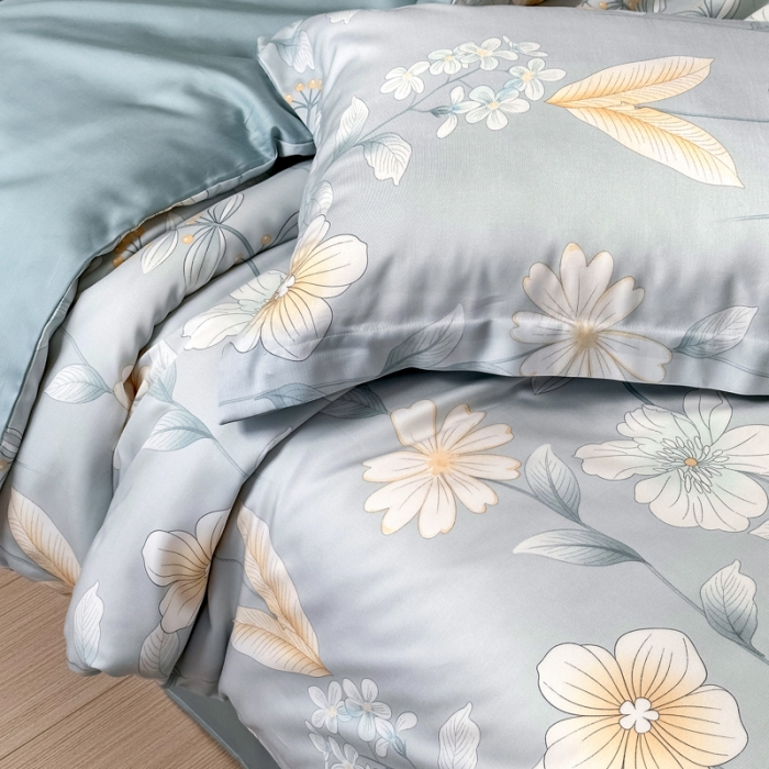 91家纺网 家纺一手货源 找家纺 优彩 2023新款60s莱赛尔天丝四件套 梦澜