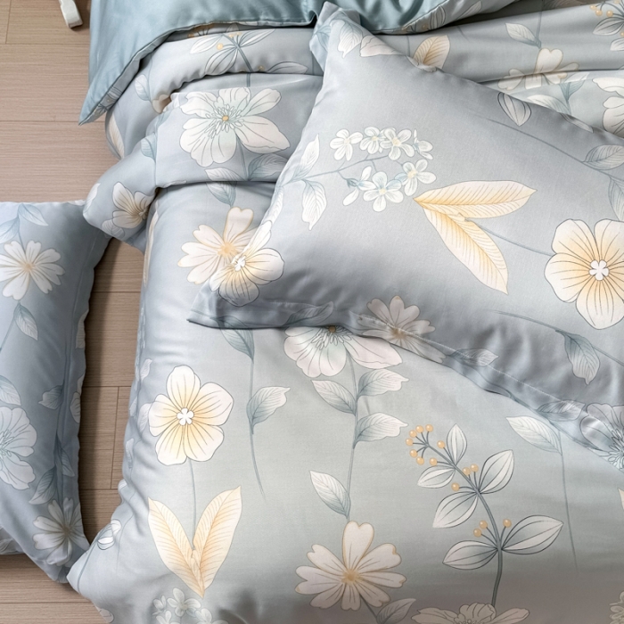 91家纺网 家纺一手货源 找家纺 优彩 2023新款60s莱赛尔天丝四件套 梦澜