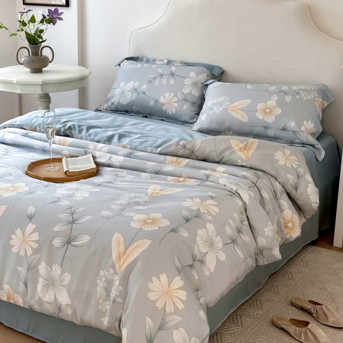 91家纺网 家纺一手货源 找家纺 优彩 2023新款60s莱赛尔天丝四件套 梦澜