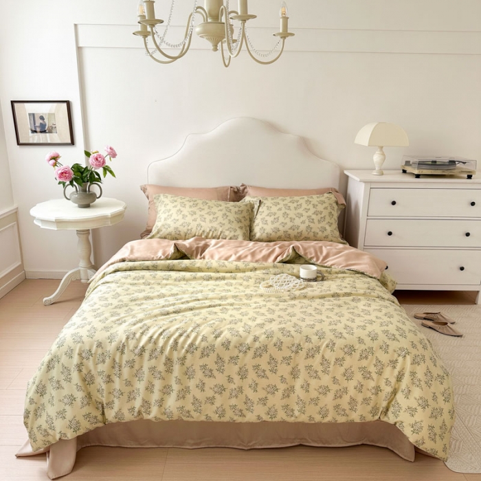 91家纺网 家纺一手货源 找家纺 优彩 2023新款60s莱赛尔天丝四件套 柠染