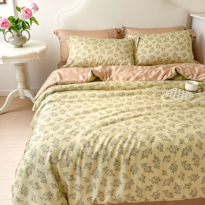 91家纺网 家纺一手货源 找家纺 优彩 2023新款60s莱赛尔天丝四件套 柠染