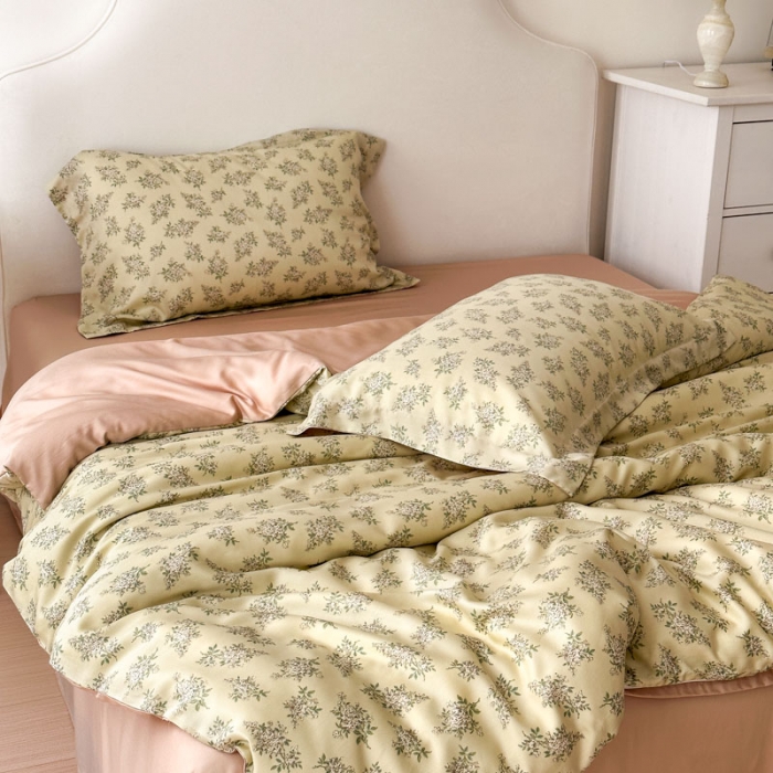 91家纺网 家纺一手货源 找家纺 优彩 2023新款60s莱赛尔天丝四件套 柠染