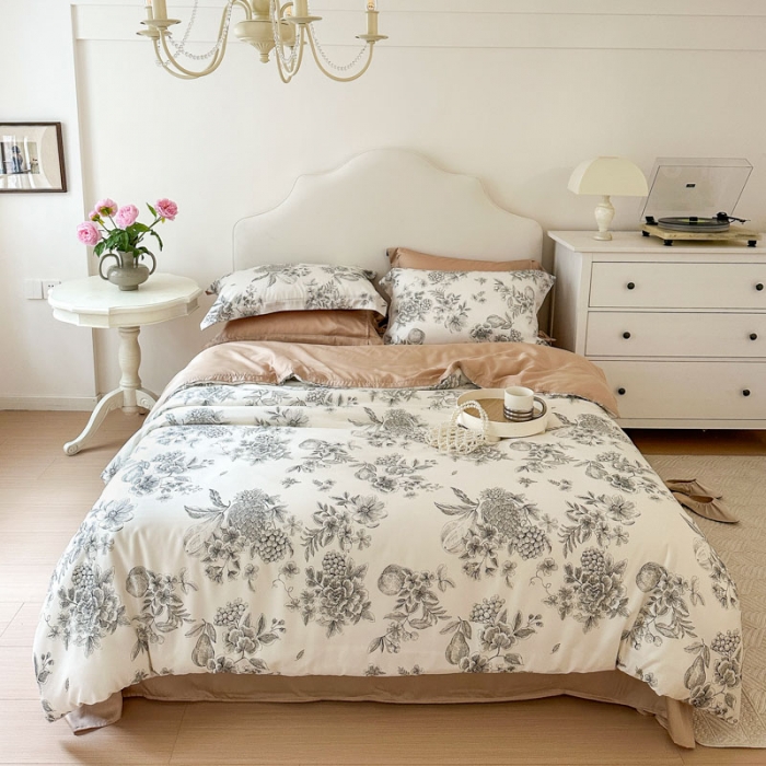 91家纺网 家纺一手货源 找家纺 优彩 2023新款60s莱赛尔天丝四件套 伊芙