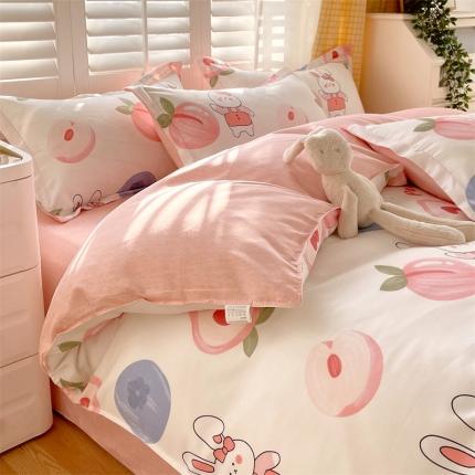 91家纺网 家纺一手货源 找家纺 仟人梦 2024新款直播爆款植物羊绒四件套单被套 AB蜜桃兔