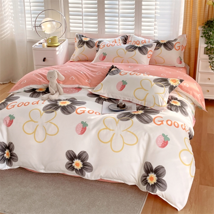 91家纺网 家纺一手货源 找家纺 仟人梦 2024新款直播爆款植物羊绒四件套单被套 AB草莓花