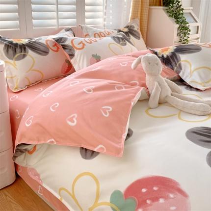 仟人梦 2024新款直播爆款植物羊绒四件套单被套 AB草莓花