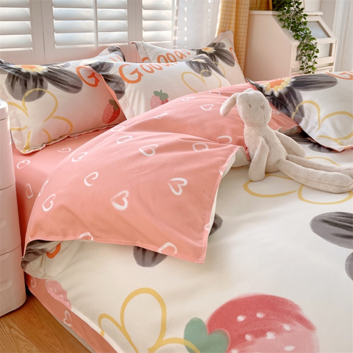 91家纺网 家纺一手货源 找家纺 仟人梦 2024新款直播爆款植物羊绒四件套单被套 AB草莓花