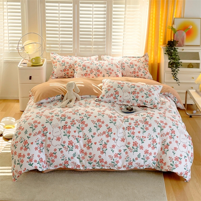 91家纺网 家纺一手货源 找家纺 仟人梦 2024新款直播爆款植物羊绒四件套单被套 AB花田梦