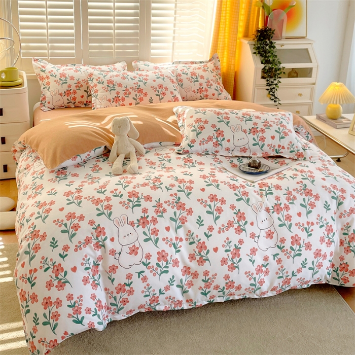 91家纺网 家纺一手货源 找家纺 仟人梦 2024新款直播爆款植物羊绒四件套单被套 AB花田梦