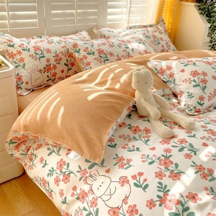 仟人梦 2024新款直播爆款植物羊绒四件套单被套 AB花田梦